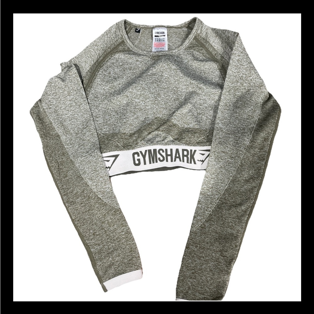 Gymshark Khaki Sand Flex Long Sleeve Crew Neck Crop Workout Top Size Small